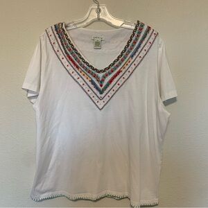 Orvis White Tee with Colorful Embroidery
